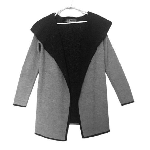✨BNCI By Blanc Noir EUC wool blend hooded long line open front sz M cardigan✨ - Picture 2 of 9